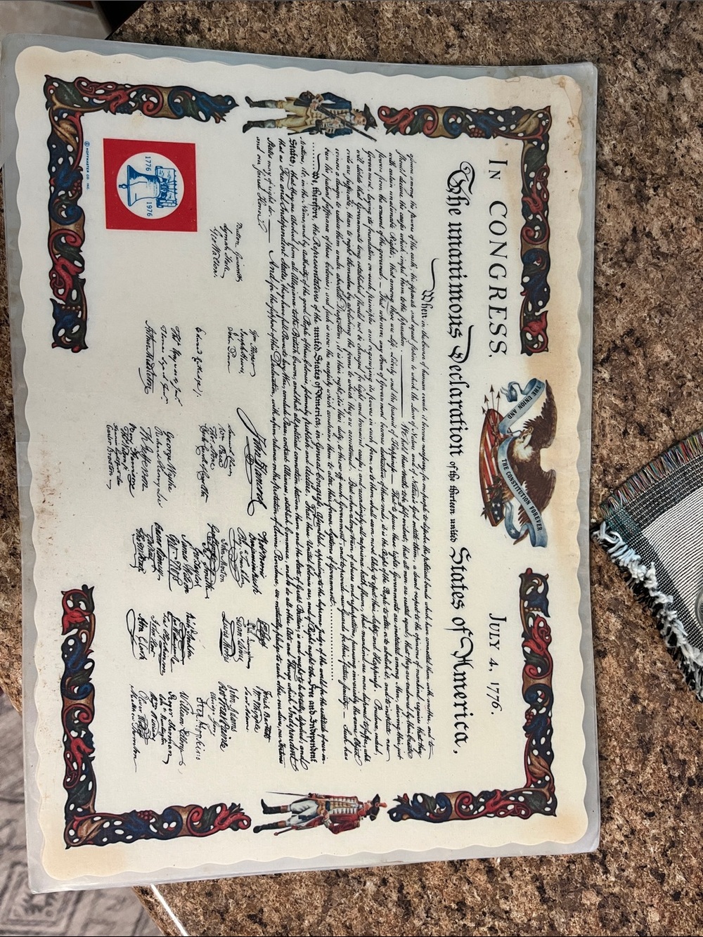 Declaration of Independence Placemats set of 6- Patriotic Red, Blue, Cream